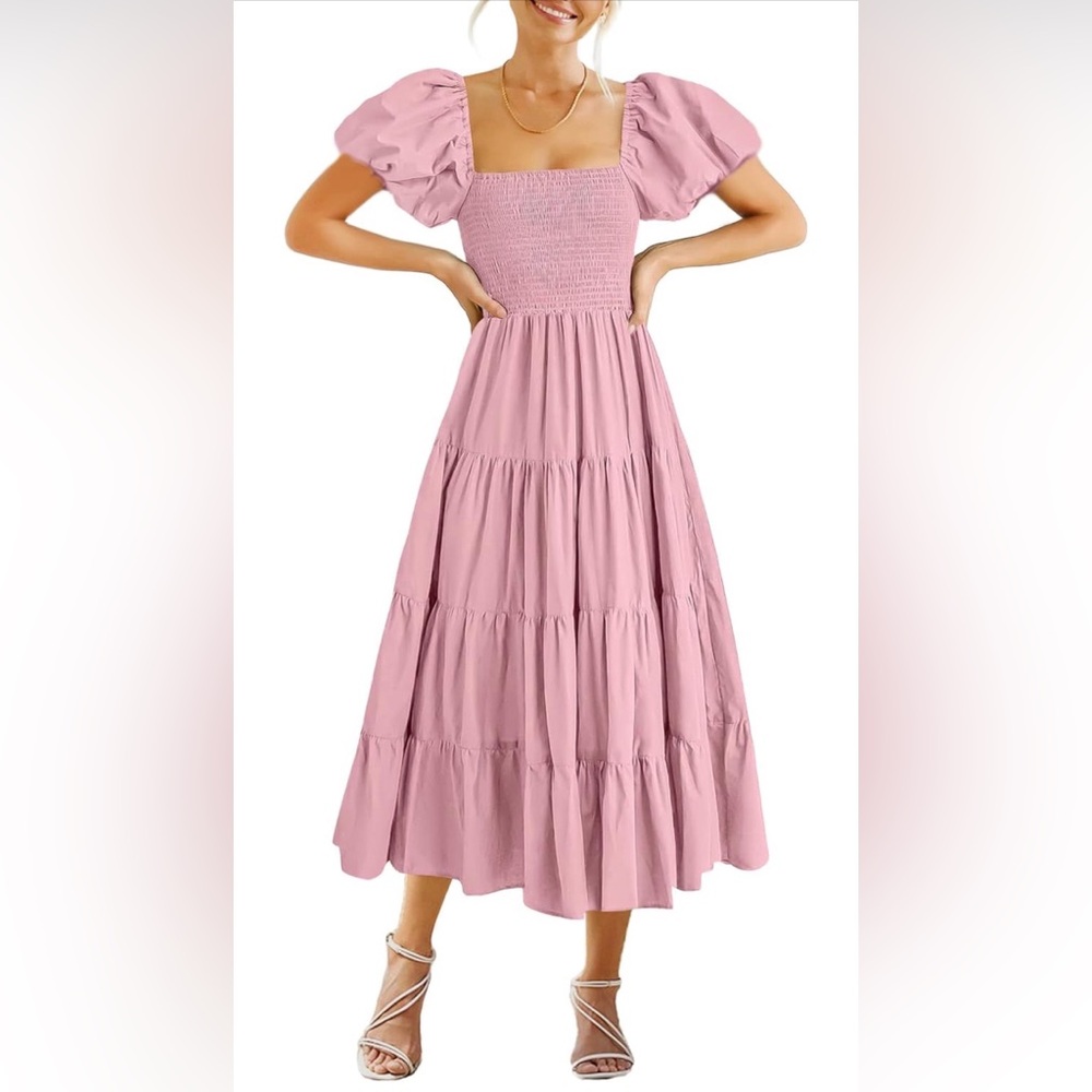 Chic Mauve Maxi Dress with Puff Sleeves